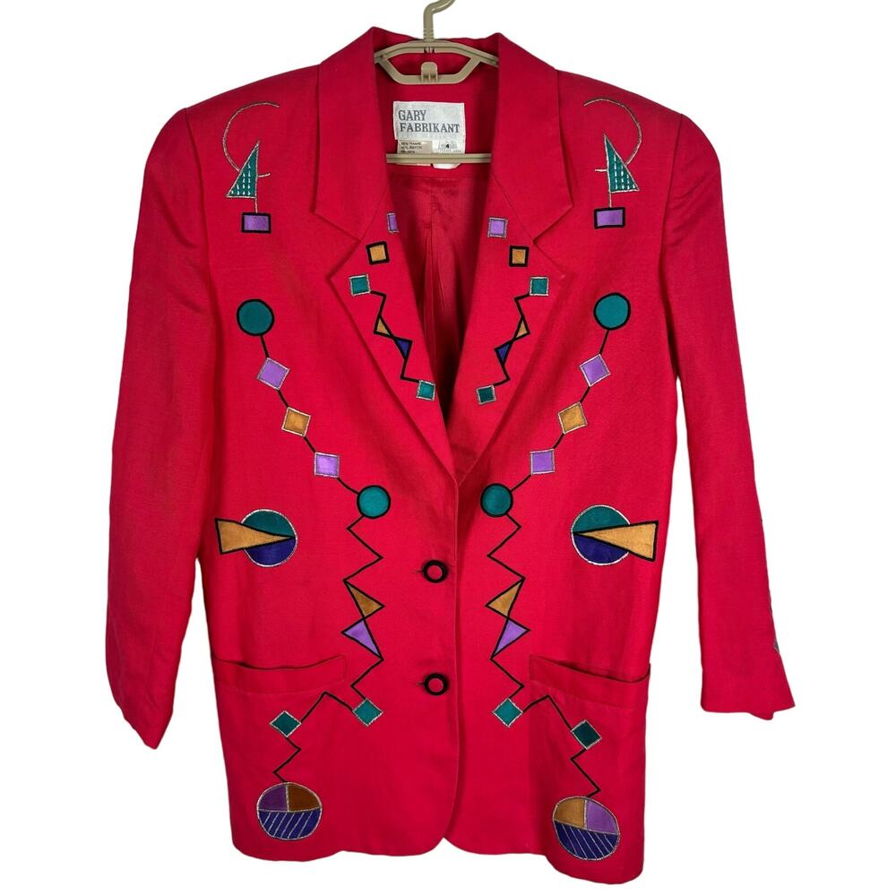 Gary Fabrikant Geometric Embroidered Blazer Jacket 1992 VINTAGE art to wear 90s